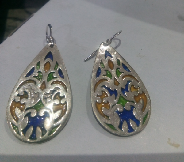 Silver modern enamel Earings C3 – Image 2